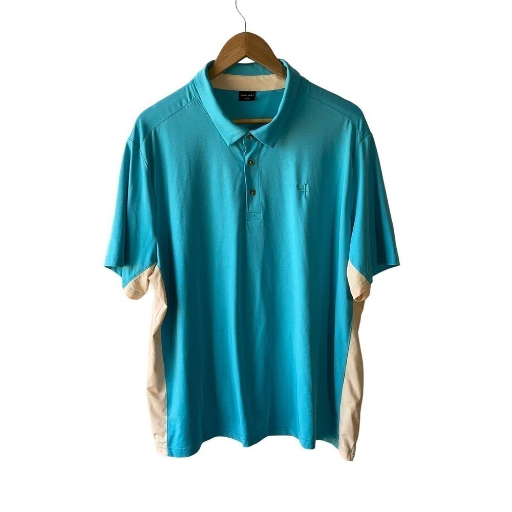 SHORT Par 4 Men's Size XXL Blue and Tan Golf Polo Shirt